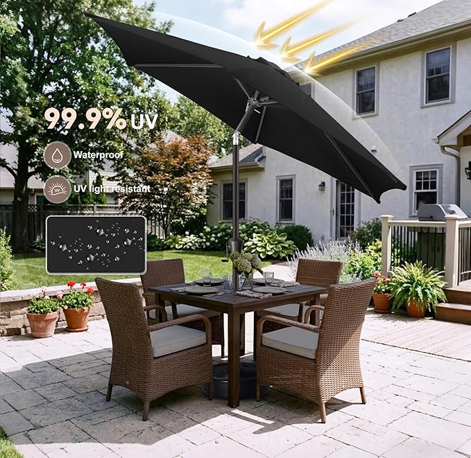 Jarka&Co 7.5ft Patio Umbrella Outdoor - Table Outdoor Umbrella with Push Button Tilt Waterprool UV Protection, Sun Umbrella for Pool, Porch, Garden, Deck, Backyard (Black)