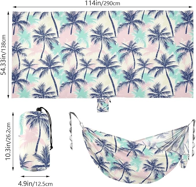 Camping Hammock Outdoor Hammocks for Outside Palm Trees Pinks Green Blue Beach Trees Portable Lightweight with Pockets Tree Straps Indoor