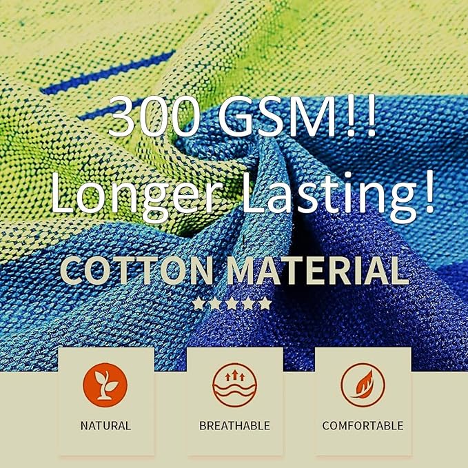 XL Double Brazilian Hammock 260x150cm - Soft Cotton Fabric for 2 People - Ideal for Backyard, Patio, Porch - Indoor/Outdoor Swing Bed with 2 Hanging Ropes Blue
