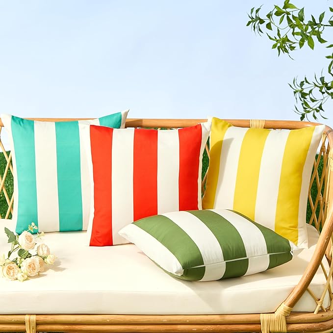 Allorry Outdoor Pillow Covers 20x20 Turquoise Striped Outdoor Decor JB07C20 | Striped Pillow Covers|for Spring Summer Outdoor Waterproof Garden Patio Furniture Sofa Bed Home Decor