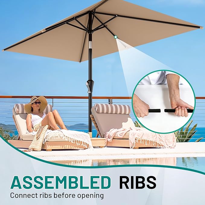 AreShark 6.5' x 10' Rectangular Patio Umbrellas for Outdoor, Outdoor Table Umbrella, Large Outdoor Patio Umbrellas with 6 Sturdy Ribs for Pool, Garden, Deck & Market (Beige)
