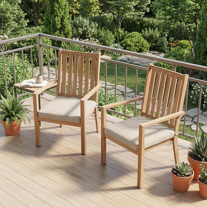 RoyalCraft Aluminum Outdoor Patio Chairs Set of 2, Outdoor Chairs with Waterproof Cushions, Outdoor Dining Chairs with Armrests, Metal Patio Furniture Set for Porch, Balcony, Deck, Backyard, Brown