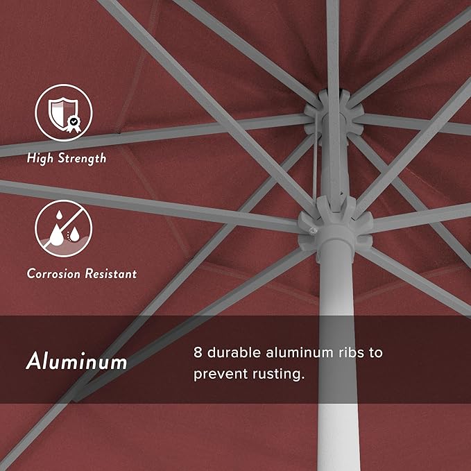 California Umbrella 12-Year Protection 9' Rd Aluminum Patio Umbrella, Crank Lift, Auto Tilt, White Finish, Sunbrella Hot Pink