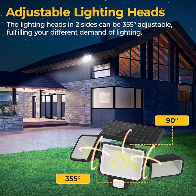 Solar Motion Sensor Lights with Remote Control, IP65 Waterproof LED Solar Wall Lights, Solar Flood Security Light with 3 Modes for Porch Garage Garden Yard Patio (Black, 2 Pack)