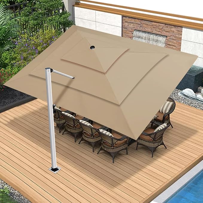 EliteShade USA APOLLO 3-Tier 10x13FT Full Aluminum Cantilever Patio Umbrella for Outdoor Restaurant Garden Courtyard Deck Pool and Marketing with Light (No battery), Heather Beige