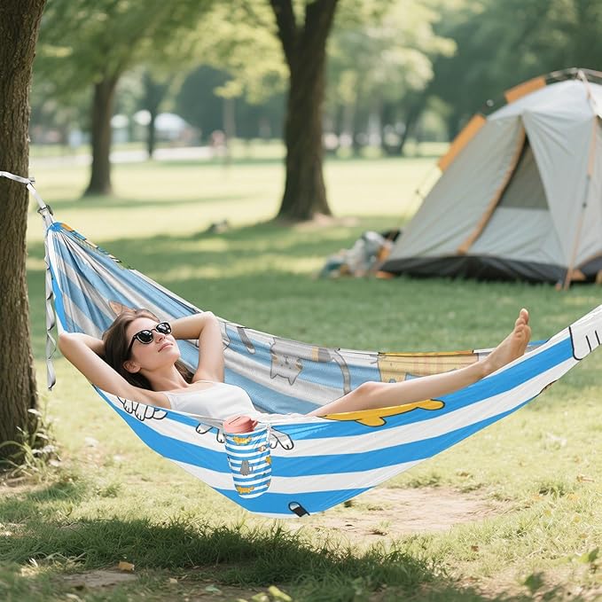 Blue White Striped Cat Fish 330lb Capacity Hammocks Hanging Hammock for Outside Beach Patio Garden macas mexicanas de Patio para Adulto