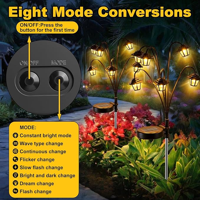 4 Pack Solar Hexagon Lights Outdoor Garden, 6 Head Solar Swaying Pathway Stake Lights with 8 Modes Changing Colors Waterproof for Yard Lawn Patio Landscape Decor