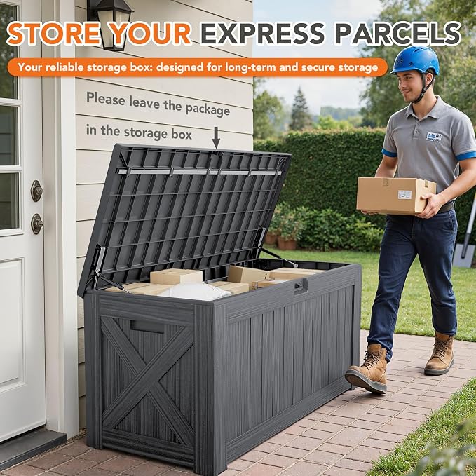130 Gallon Deck Box Outdoor Indoor Waterproof Storage Box for Patio Furniture, Pool Accessories, Garden Tools, and Cushion Storage, Gray