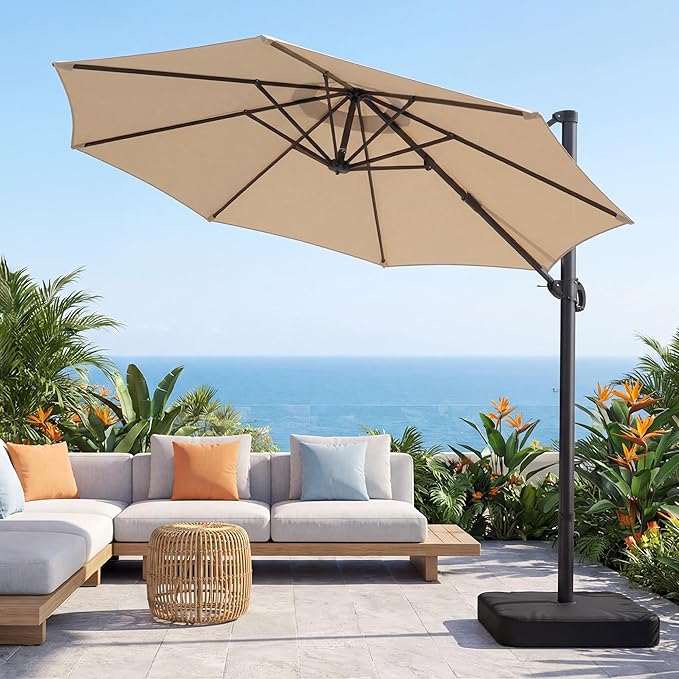 Olilawn 2 Pack 10ft Outdoor Umbrellas for Patio with Base Included, Large Cantilever Offset Patio Umbrella with Premium Yarn-dyed Fabric Shade, 360°Rotation & Infinite Tilt, Heavy-Duty Frame for Backyard Hosting, Poolside Gatherings, Garden Parties, We...