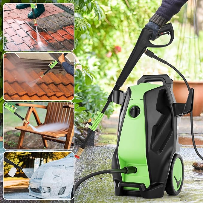 5000PSI 4.0GPM Heavy Duty Electric Pressure Washer with 33 FT Extension Hose, 4 QCNozzles and 500ml Foam Cannon for Cars/Fences/Driveways/Patios/Home Cleaning, Green