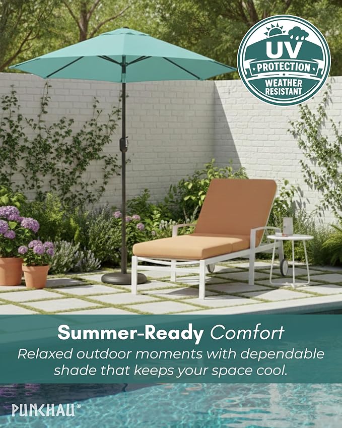 6 Ft Outdoor Patio Umbrella, Easy Open/Close Crank and Push Button Tilt Adjustment - Aqua Market Umbrellas