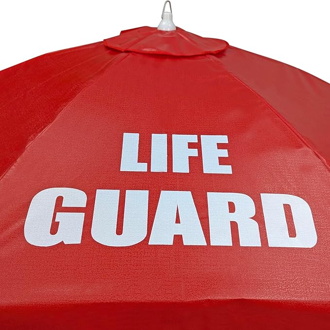 Kemp USA Heavy Duty Vinyl Lifeguard Umbrella - Great for Patio, Beach & Pool Umbrella with 45° Tilt Mechanism - Portable for Lifeguard Chair - with LIFE GUARD Logo