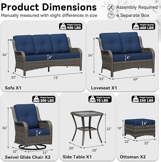 7 Piece Outdoor Wicker Patio Furniture Set, Outdoor Swivel Rocker Patio Chairs Set with Thickened Olefin Cushions, High Back and Deep Seating, Hand-Woven PE Rattan for Porch, Deck