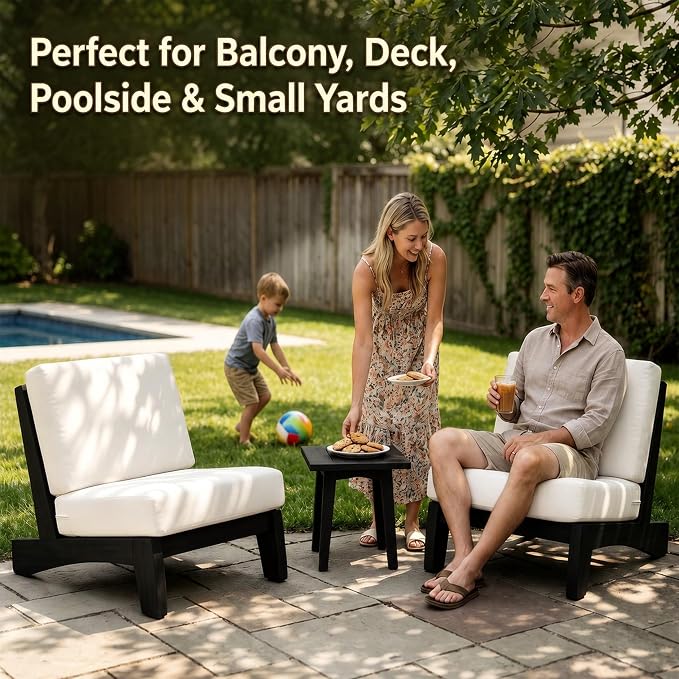 Pia Ricoo 3 Piece Patio Bistro Set with Patio Chairs and Table, Heavy Duty Wood Patio Furniture Set, All-Weather Outdoor Chairs for Balcony, Deck, Poolside, Porch - Light Camel/Dark