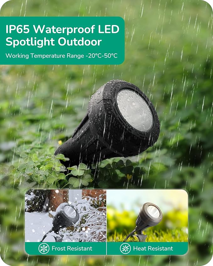 EDISHINE 120V LED Outdoor Spotlight, 5 Extra Lenses (RGB Purple Blue), 5.5W 5000K Plug in Spotlight Outdoor, Waterproof Landscape Light for Yard, Holiday Tree Flag Light, UL Listed