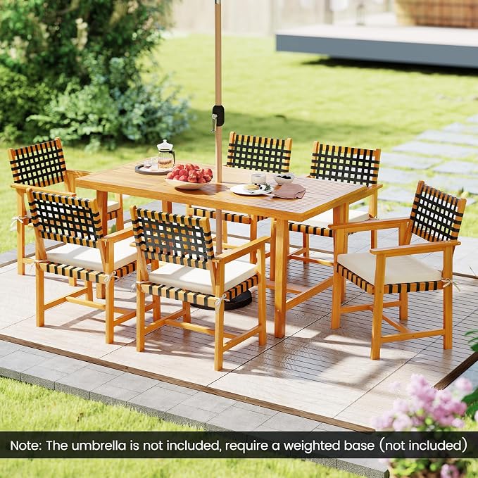 Tangkula 63-Inch Acacia Wood Patio Dining Table for 6, Heavy-Duty Indoor Outdoor Rectangular Table with 1.97" Umbrella Hole, Large Farmhouse Outside Dining Table for for Backyard, Garden, Porch, Deck
