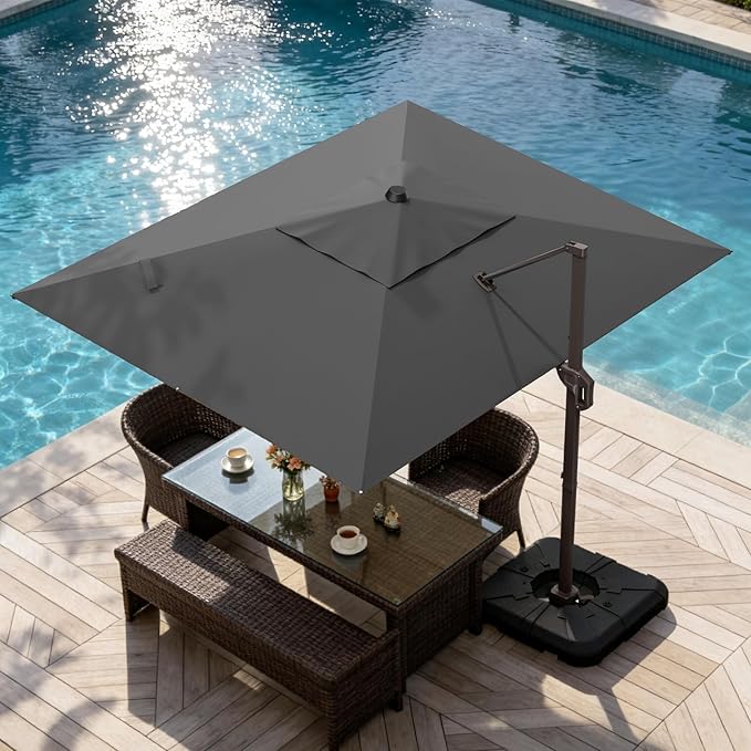9' X 12' Cantilever Patio Umbrella Rectangle Outdoor Umbrella, 6-Level Tilt & 360° Rotation Offset Umbrella for Garden, Deck, Pool (Grey)