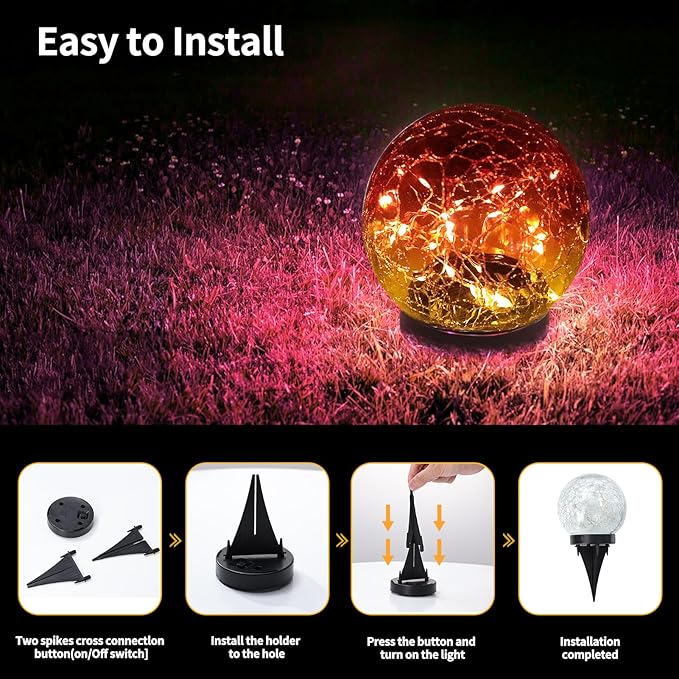JKIMK Solar Globe Lights Outdoor Waterproof-Solar Balls for Garden-Cracked Glass Ball Lights Outdoor-Solar Orbs for Outside-Decorations for Patio and Yard Lawn Backyard Decor