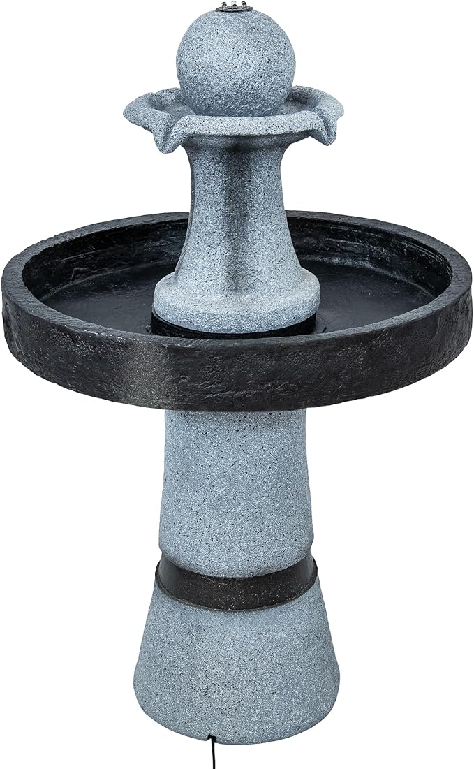 Sunnydaze 2-Tier Outdoor Water Fountain with LED Light and Electric Pump - Small Traditional Outdoor Water Feature - 29.5" H