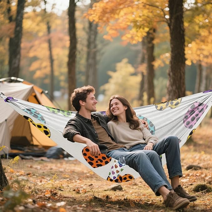 Cartoon Leopard Print Heart Colorful 330lb Capacity Outdoor Hammocks with Tree Straps Indoor Hammock for Camping Travel Accessories hamacas para adultos 2 Personas