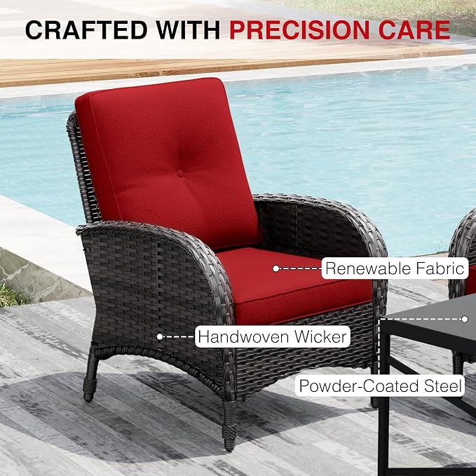Joyside Wicker Patio Chairs Set of 2, Rattan Outdoor Furniture with Thickened Cushions, High Back, Deep Seating, Wide Armrest, Outdoor Chairs for Porch, Deck