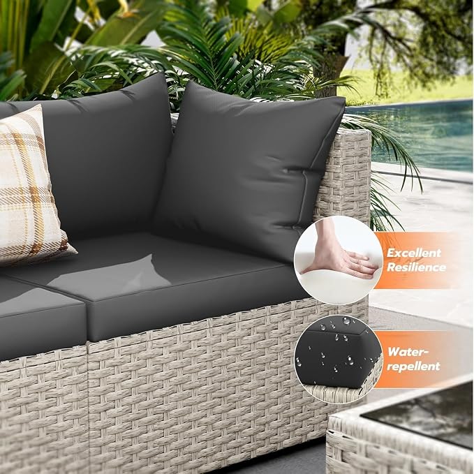 7-Piece Outdoor Patio Furniture Set with PE Wicker Sectional Sofa and Tea Table, Weather-Resistant Outdoor Conversation Set for Patio, Garden, Backyard Lounge Area(Gray)