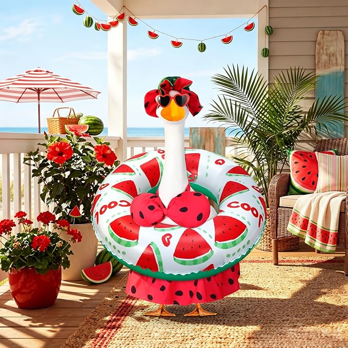 Abbylike Summer Watermelon Bikini Porch Goose Outfits with Hat, Sunglasses and Swimming Tube Hawaiian Clothes Costume for 23'' Goose for Garden Porch Statue Yard Pathway Decorations