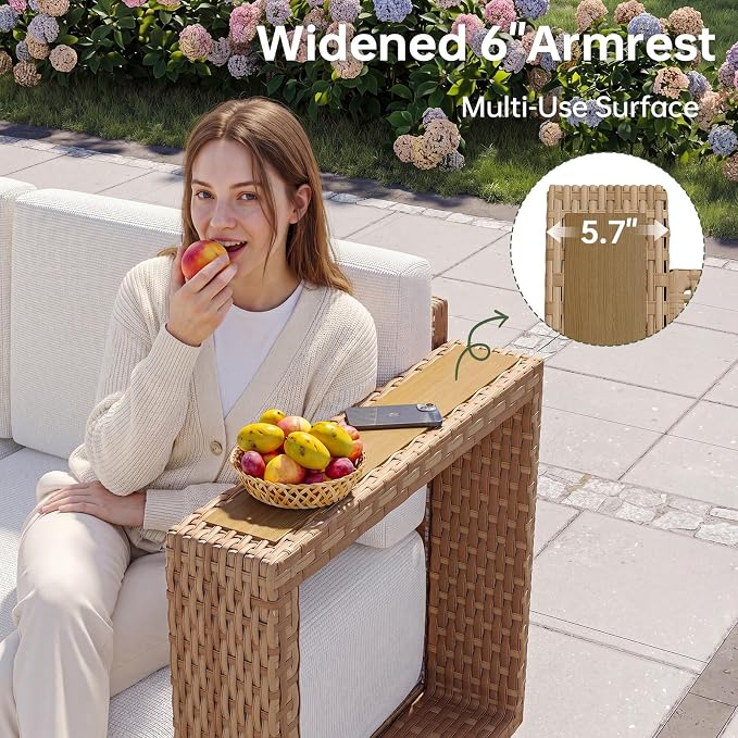 Aoxun Patio Furniture Set, 6 Piece Outdoor Wicker Sectional Sofa, All‑Weather Rattan Modular Sofa with 10'' Ultra‑Thick Cushions, Outdoor Conversation Set for Backyard, Poolside & Garden, Yellow/Beige