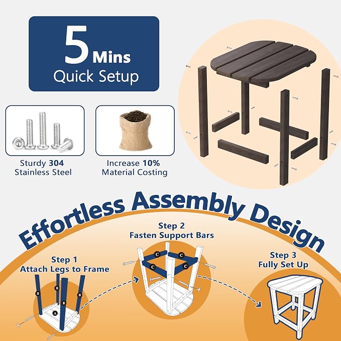 Outdoor Adirondack Side Table for Patio Porch Pool, 18" HDPE Weather Resistant End Table for Backyard and Indoor Use, Easy Maintenance & Indoor Outdoor Durable Construction(Coffee)