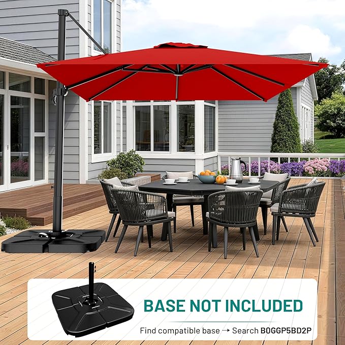 AreShark 10 X 10 FT Cantilever Patio Umbrella, 360-Degree Rotation Square Hanging Offset Umbrella with Crank, Heavy Duty Patio Umbrella for Patio, Pool, Garden, Deck, Red