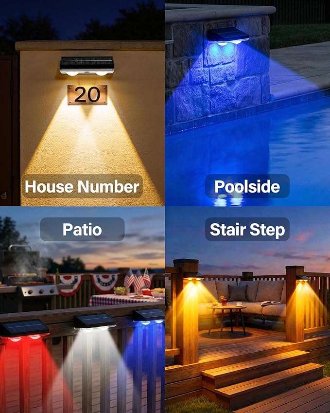 Solar Fence Lights Outdoor, 12 Pack Ultra-Bright 85LM Fence Lights Solar Powered, 9 RGB Color Modes, IP65 Waterproof, 12H Dusk to Dawn Glow for Pool/Deck/Patio/Wall/Backyard - Black