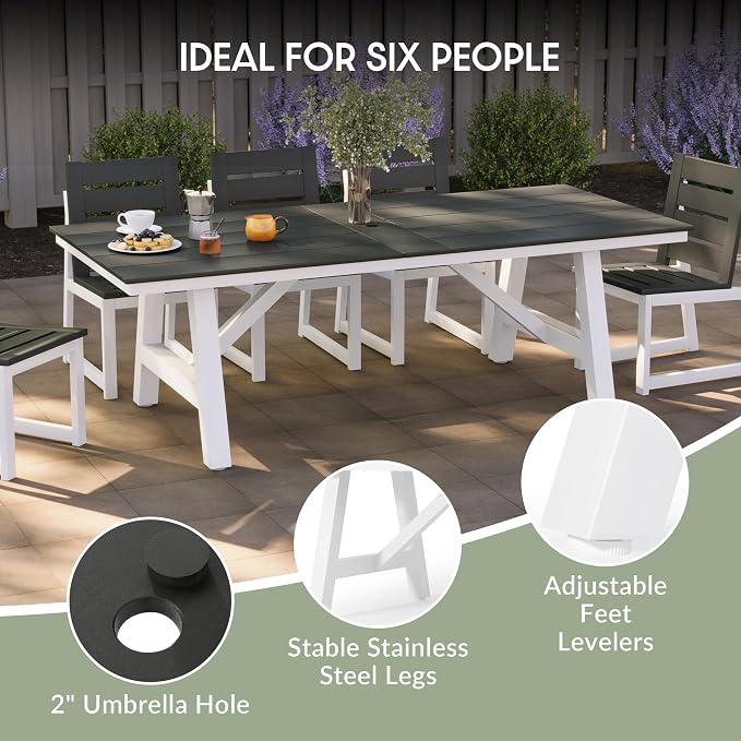 WestinTrends Cape May 9-Piece HDPE Outdoor Furniture Patio Dining Table with Umbrella Hole and Chairs Set for 8, Gray