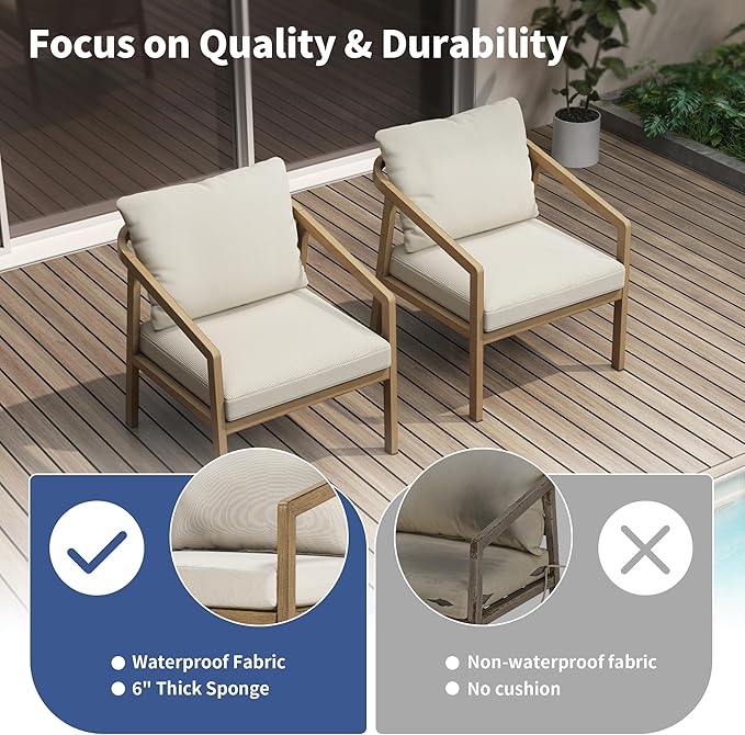 Patio Conversation Sets Outdoor Armchair, 2 Piece Aluminum Patio Sofa Chairs with Washable Thick Cushions, Modern All-Weather Patio Furniture Sets for Garden, Backyard, Porch (Brown+Beige)