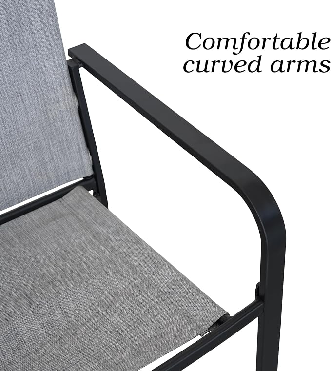 Anmutig 3-Piece Outdoor Dining Set, Small Metal Bistro Table with 2 Stackable Sling Chairs, 27.5 x 27.5 Inch Round Table, Grey Fabric