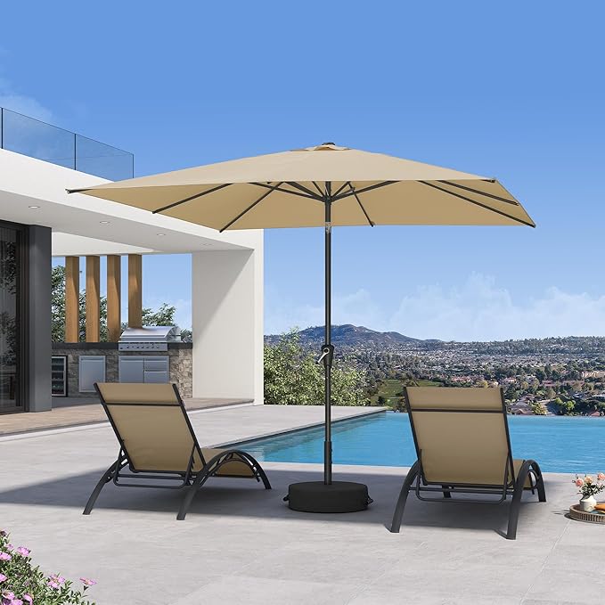 PURPLE LEAF 8' x 8' Square Patio Umbrella Outdoor Table Umbrella Aluminum Frame Market Umbrella with 8 Sturdy Ribs & Tilt for Garden Deck Lawn Pool Beige
