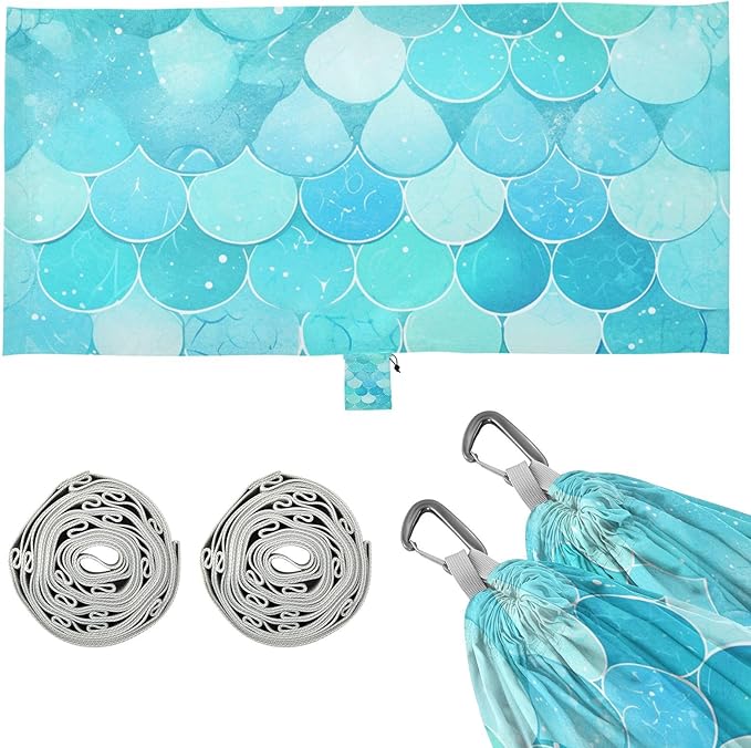 Teal Fish Scale Shimmering 330lb Capacity Hammocks with Portabl Carry Bag Fabric Hammock for Patio Backyard Lounge Base hamaca inflable para Piscina