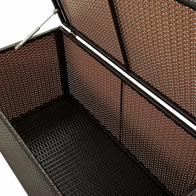 Garden Storage Box Indoor/Outdoor Storage Container and Gardening Tools - Store Items on Patio, Garage, Yard.Poly Rattan 39.3"x19.6"x19.6" Brown