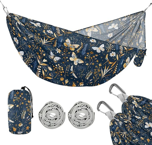 Camping Hammock Outdoor Hammocks for Outside Wildflowers Butterfly Beach Trees Portable Lightweight with Pockets Tree Straps Indoor