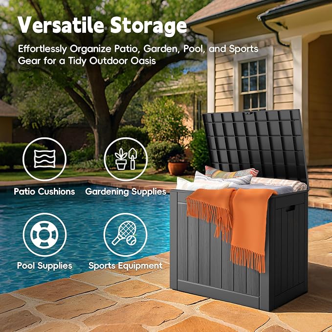 LubanNese Outdoor Storage Box, Waterproof Deck Box, Outdoor Patio Storage Bin, Weatherproof (Black, 31 Gallon)