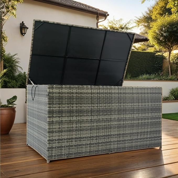 Outdoor Storage Box, 200 Gallon Wicker Patio Deck Boxes with Lid, Outdoor Cushion Storage forToys, Pillows, Towel