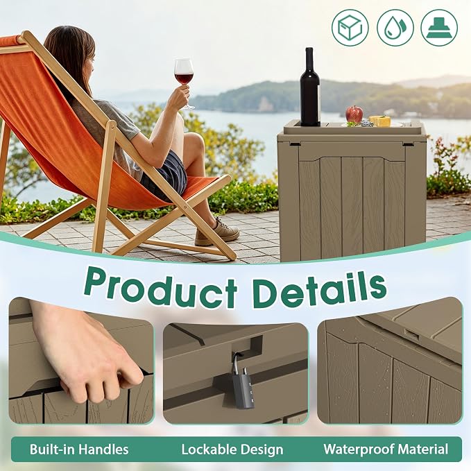 GUNJI 30 Gallon Small Deck Box Outdoor Waterproof Resin Storage Box Lockable Storage Container Outside Package Delivery Box 2 Packs (Beige, 2 Packs)