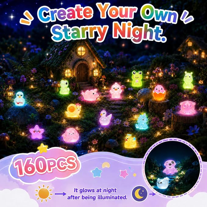 EKisemio 220Pcs Mini Resin Animals Blind Bags, Glow Mystery Figures Bags | Luminous Animals Figures Variety Pack , Glow in The Dark Designs, for Kids’ Collecting, Hide Games, Classroom Rewards