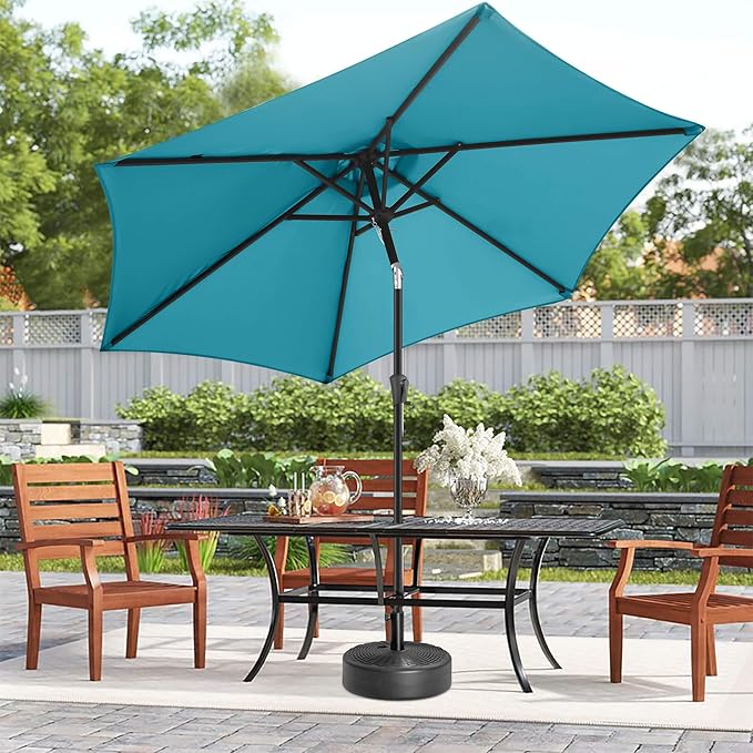 10ft Patio Umbrella Outdoor - Table Umbrella with 6 Sturdy Ribs, Market Umbrella with Push Button Tilt, UV Protection for Pool, Porch, Garden, Deck, Backyard (Aqua Blue)