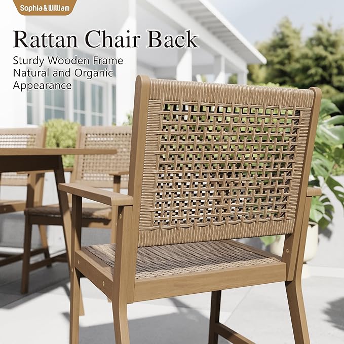 Sophia & William Patio Table and Chairs Set, 9-Piece Rattan Outdoor Dining Set Acacia Wood Patio Dining Sets for Yard, Garden, Porch and Poolside(Light Brown)