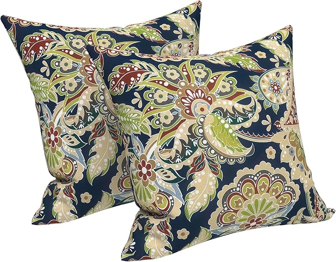 LVTXIII Outdoor Throw Pillows 16x16 Inch, Set of 2 Square Decorative Pillows with Inserts for Patio Furniture, Porch Chair, Sofa Accent, Paisley Bloom