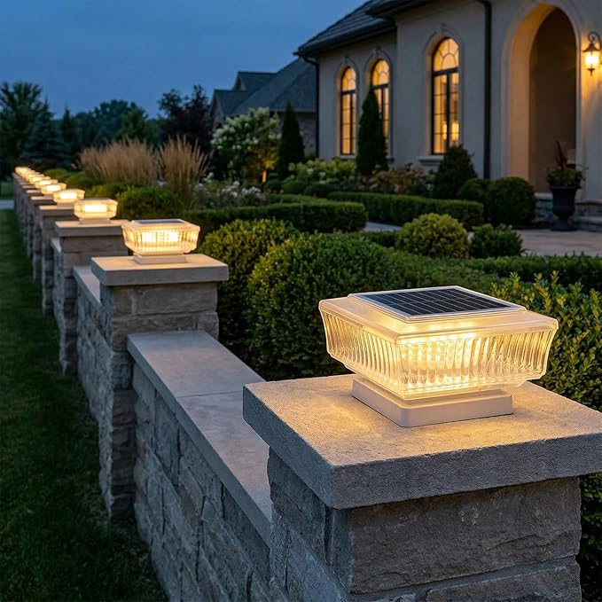 ELUTENG Solar Post Cap Lights, IP64 Waterproof Outdoor LED Fence Post Lights for 4x4 Wood & Vinyl Posts, High Brightness Solar Deck Lights for Patio, Porch, Yard and Garden Decoration