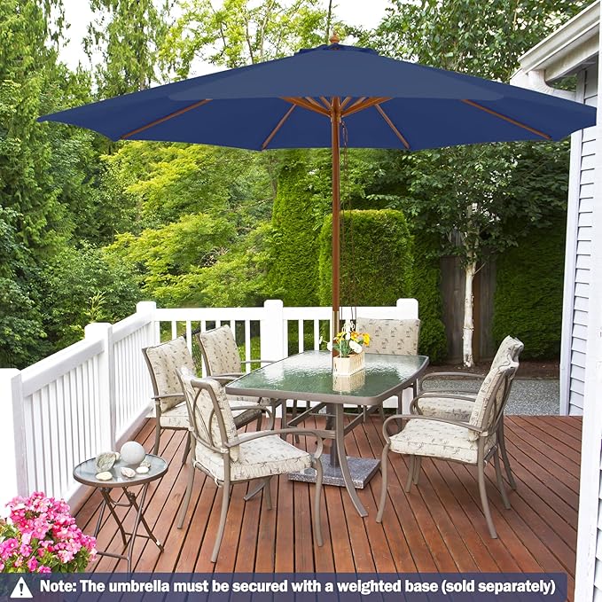 Giantex 10FT Patio Umbrella, Outdoor Table Market Umbrella with 8 Bamboo Ribs, Pulley Lift and Ventilation Hole, Outdoor Sunshade Umbrella for Poolside Backyard Beach