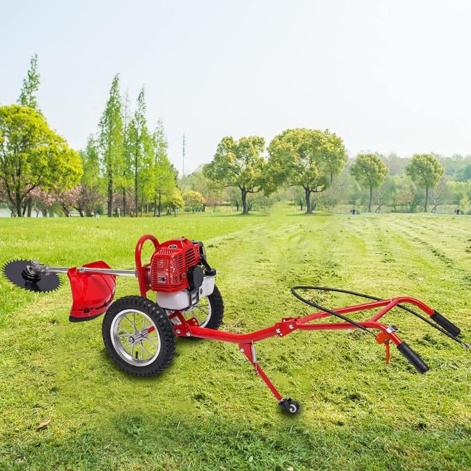 49CC 2-Stroke Gasoline Lawn Mower, 6500-7000 RPM Air-Cooled Hand Push Lawn Mower Hand Push Lawn Mower Trimmer 2-in-1 Walk-Behind Mower with Blades and Toolkit for Home Garden Small Farms Yard