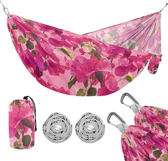 Camping Hammock Outdoor Hammocks for Outside Bougainvillea Flowers Hotpink Beach Trees Portable Lightweight with Pockets Tree Straps Indoor Small