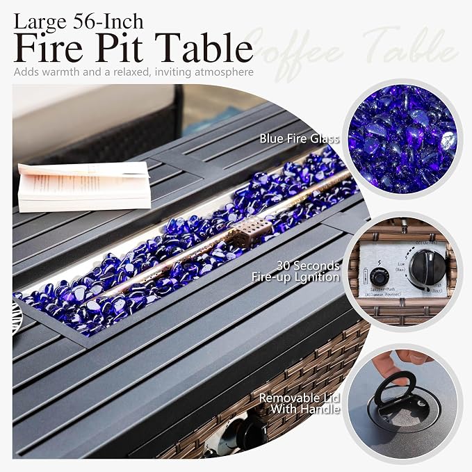 Sophia & William Patio Furniture Set with Fire Pit Table, 4 PCS Metal Outdoor Conversation Set with Fire Pit Table, 2 Sofa Chairs,3-Seater Couch for Outdoor Seating, Backyard, Porch(Red)